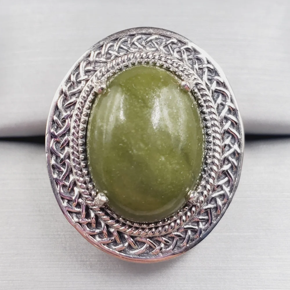 7 Carat Connemara Green Marble 925 Sterling Silver Statement Ring